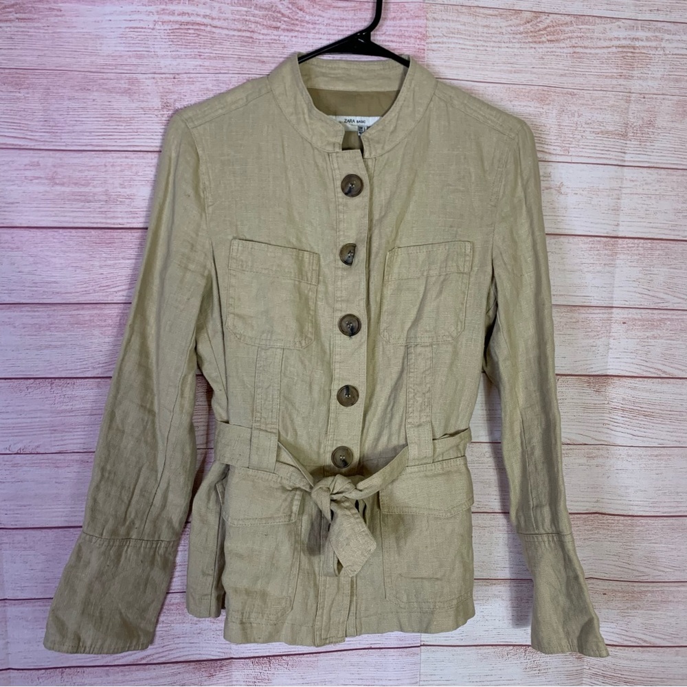 Zara Basic Linen Tie Waist Jacket Size‎ Large
